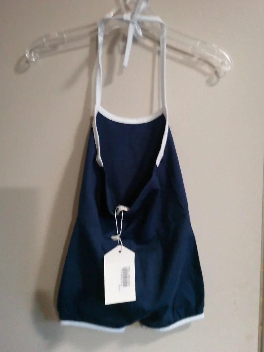 Navy Trim Baby Romper